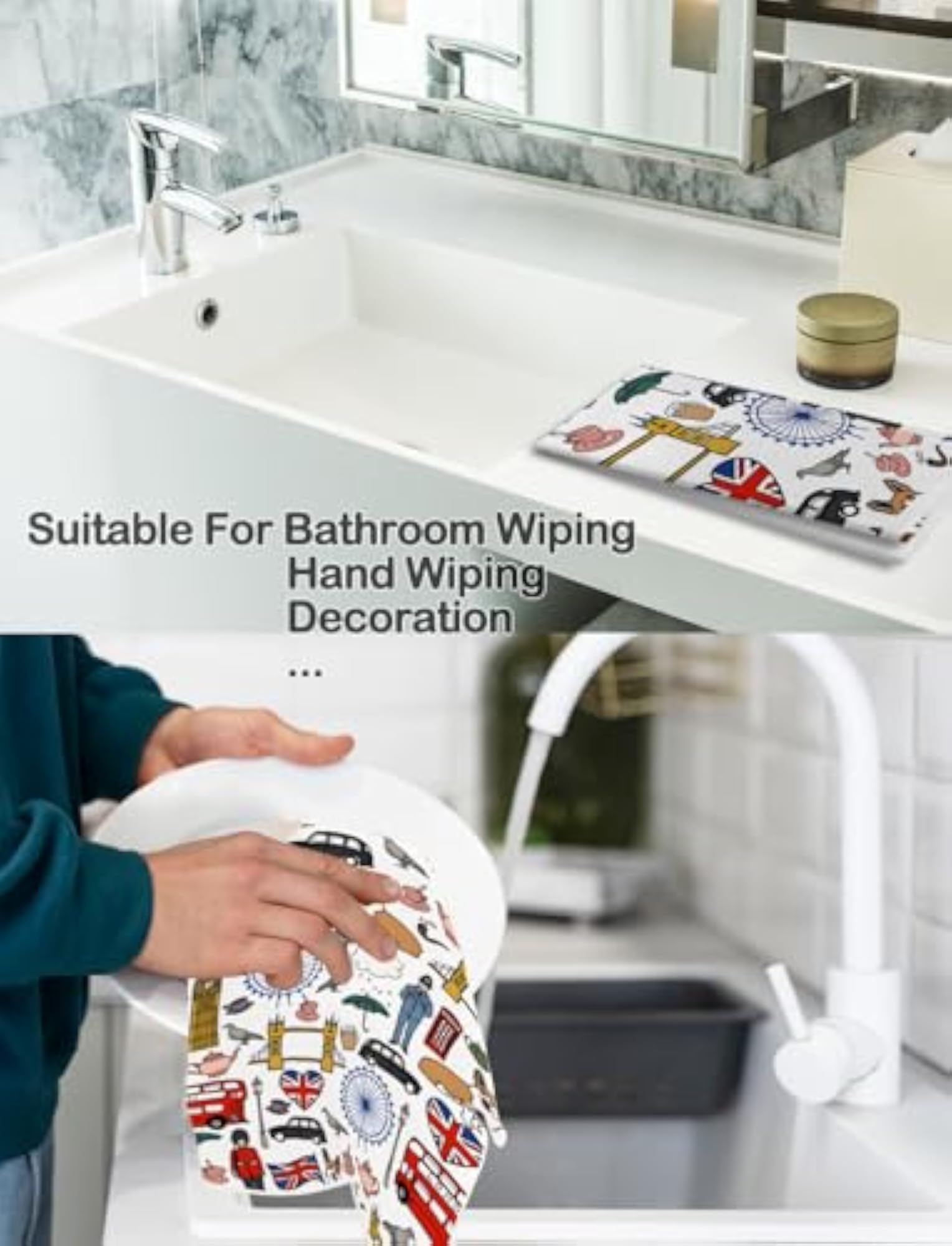 British London Kitchen Towels, Decorative Hand Towel Gift